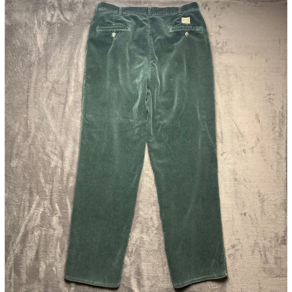 Vintage Polo Ralph Lauren Pants Mens 34 Green Polo Cords Pleated Corduroy 34x32 - Picture 2 of 9